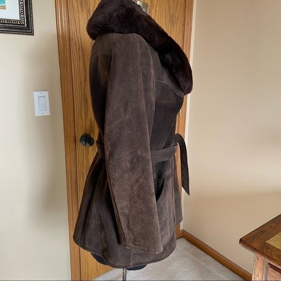 Vintage Faux Fur Trimmed Suede Coat by AF Originals NY Medium - Picture 3 of 14